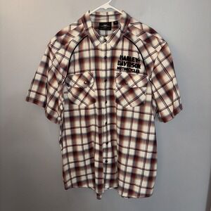 Harley-Davidson Men's Upright Eagle Plaid Cotton Snap Button Shirt Size 2XL